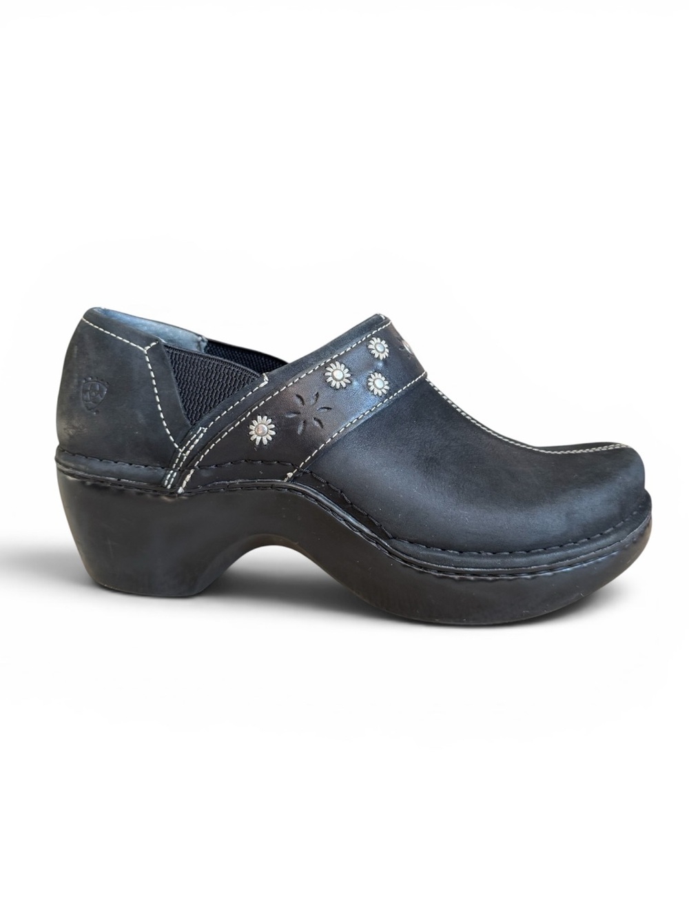 Ariat Westlake Black Leather Clogs Slip On Comfort Shoes Floral Size 9